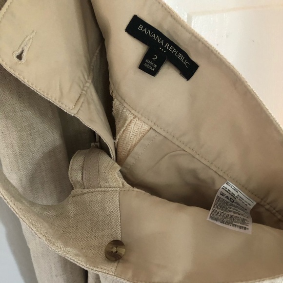 Banana Republic Linen Cotton Herringbone Neutral Tan Super High-Waisted Ankle - Picture 4 of 16